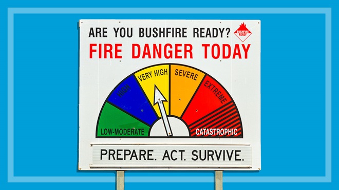 bushfire sign showing a very high fire danger